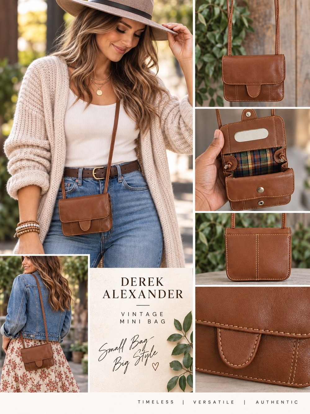 Vintage Derek Alexander Brown Mini Crossbody Bag
